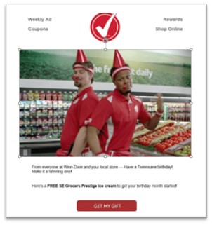 Example of an email with a customer loyalty birthday offer