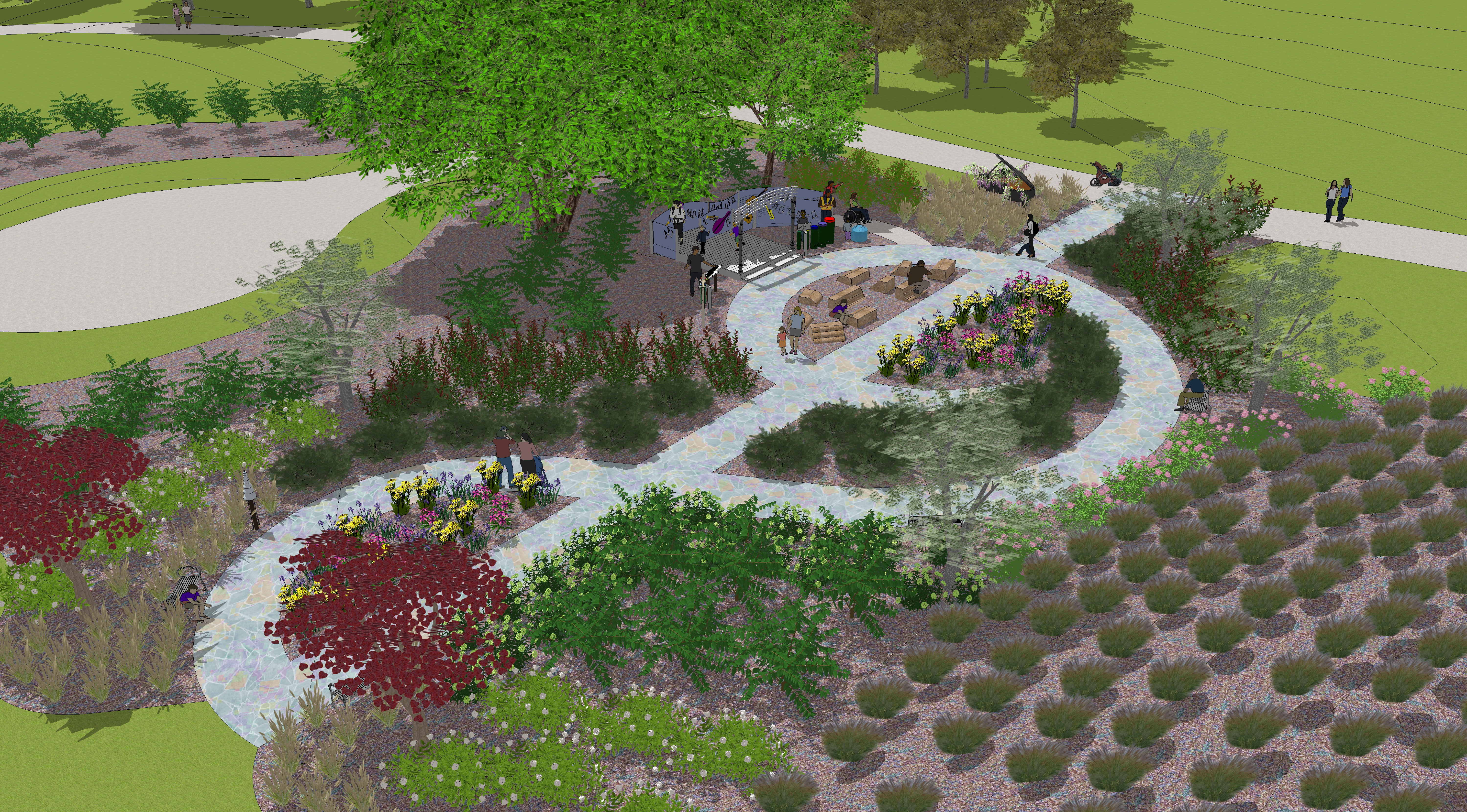 Rendering of the music garden at Highfield Discovery Garden 