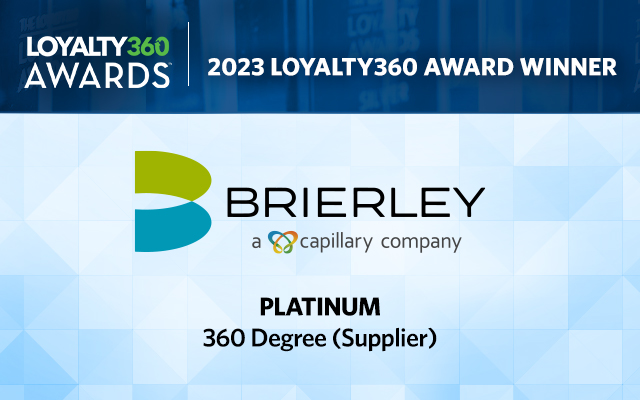 Graphic showing that Brierley received the first-place Loyalty360 award in the '360 Degree (Supplier)'' category at the 2023 Loyalty Expo