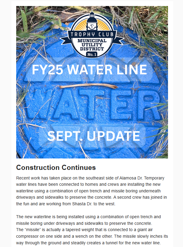 FY25 Water Line Project Sept. Update