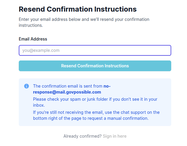 Account confirmation shown in a clear pop-up window