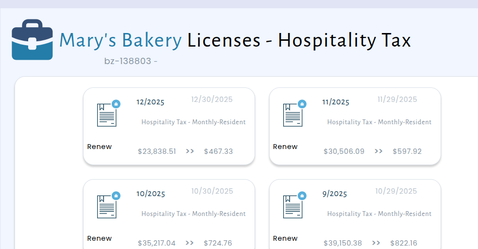 Full license listing page with pagination for browsing all licenses of a given type