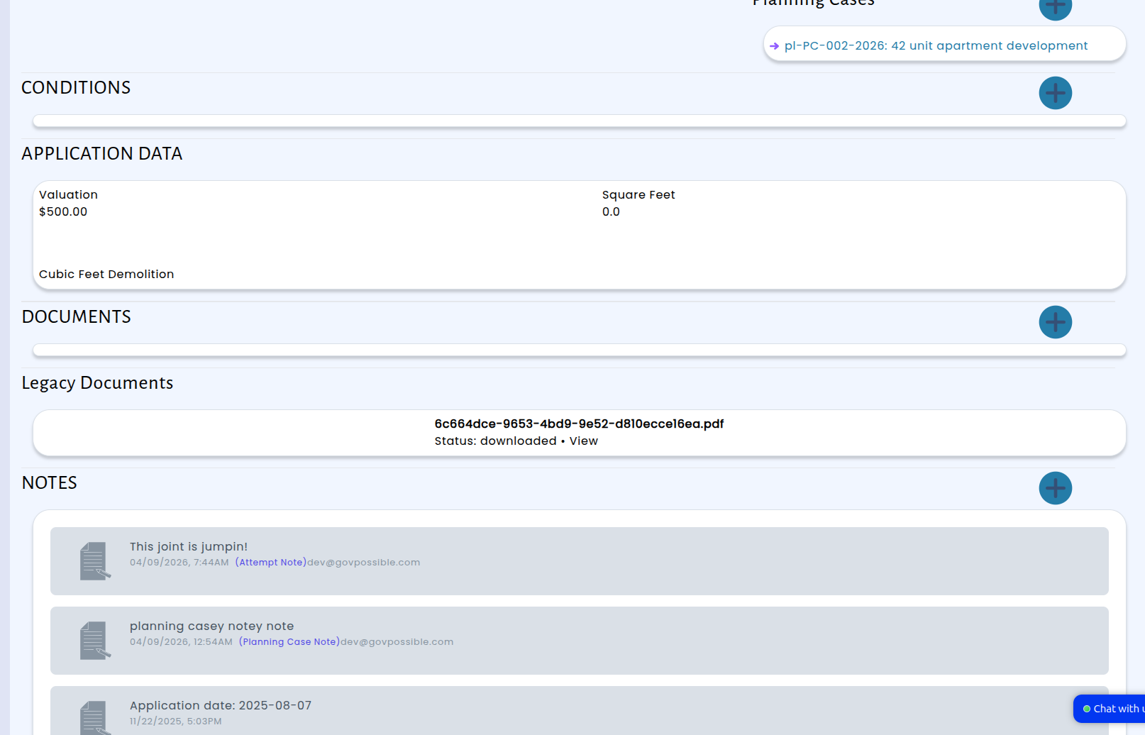 Notes from tasks and inspections now appear directly on the permit application view