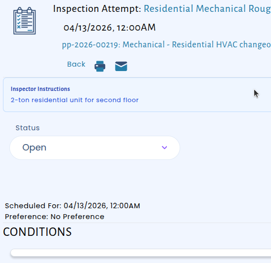 Inspection details included on the inspector's visit view