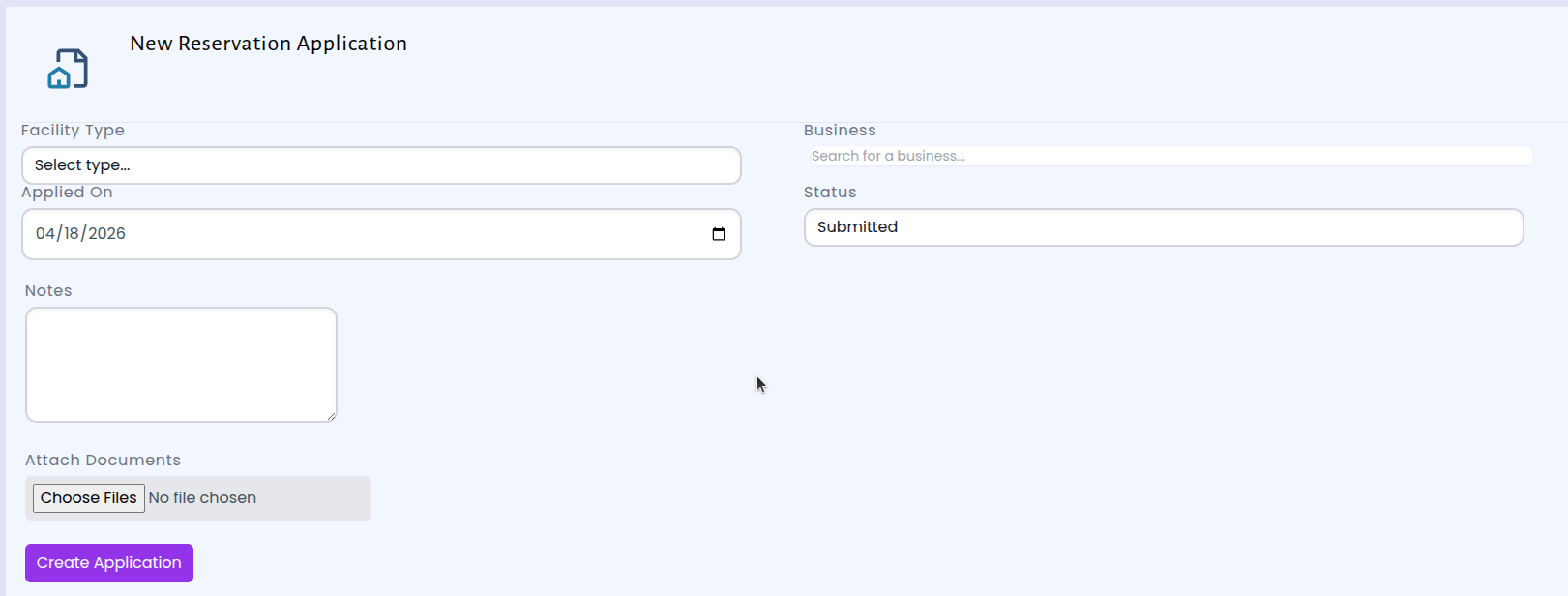 New Reservation Application