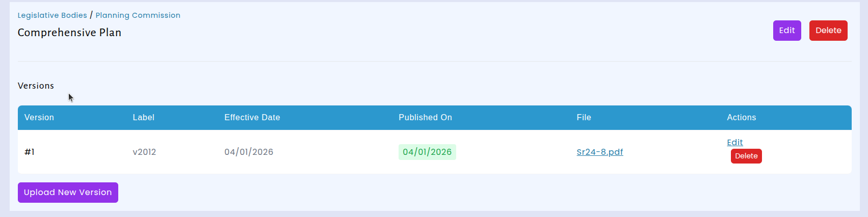 Committee member view of bylaws in the Community Portal