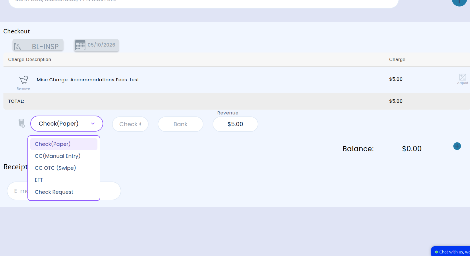 Customer settings showing the new default payment type option