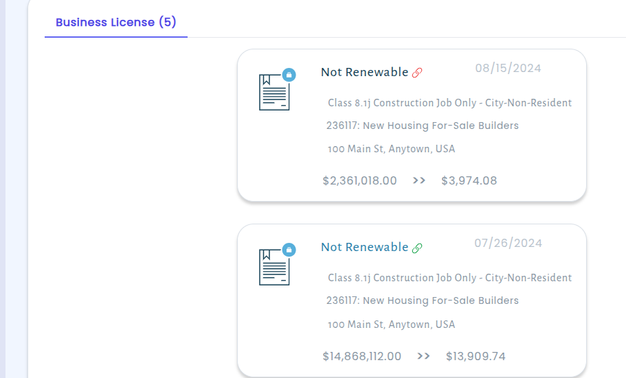 Linking workflow showing how to connect a license to a permit application