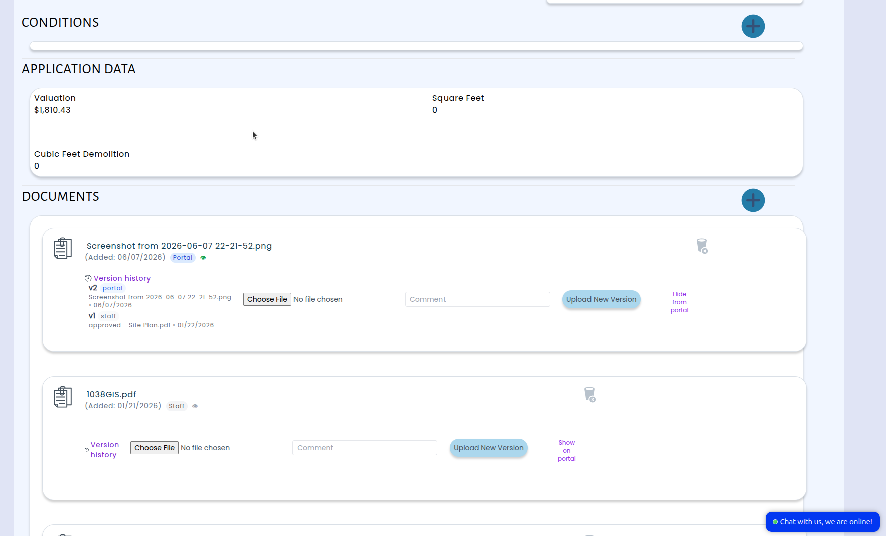 versioned document on ERP from the portal