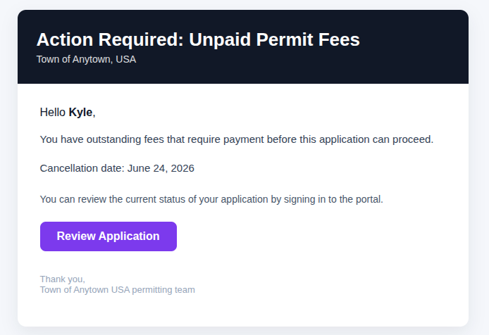 Permit application settings showing the new auto-expire option for unpaid online applications