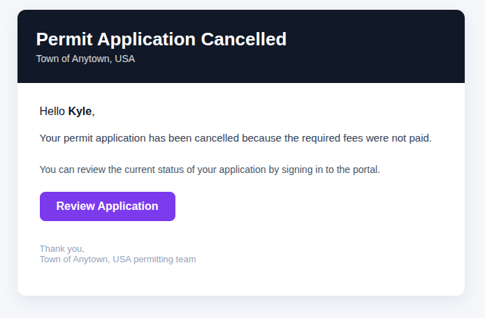 Permit application detail view showing expiration status
