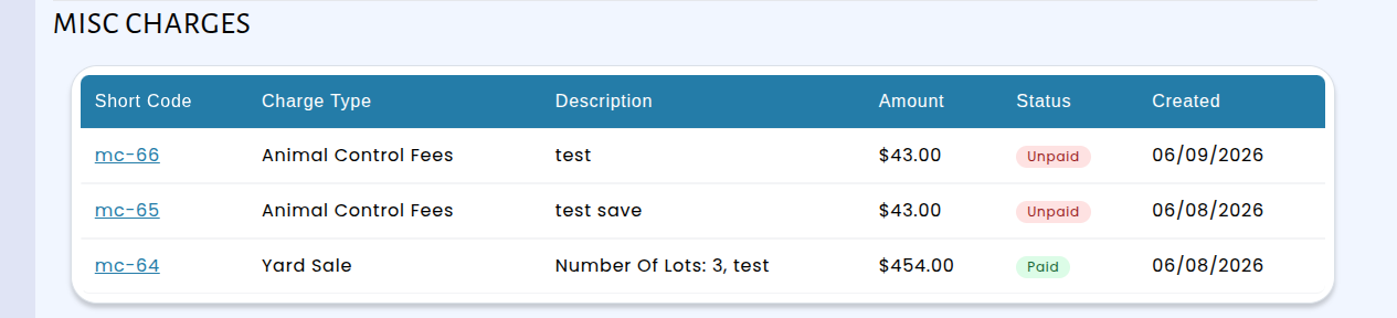 Generated PDF invoice for a miscellaneous charge
