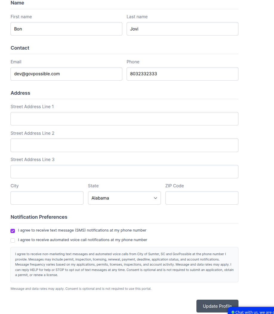 Notification preferences in the public portal user profile