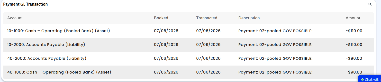 A series of gl entries deducting from a pooled cash account