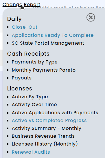 Renewal audit report showing suggestions grouped by license category
