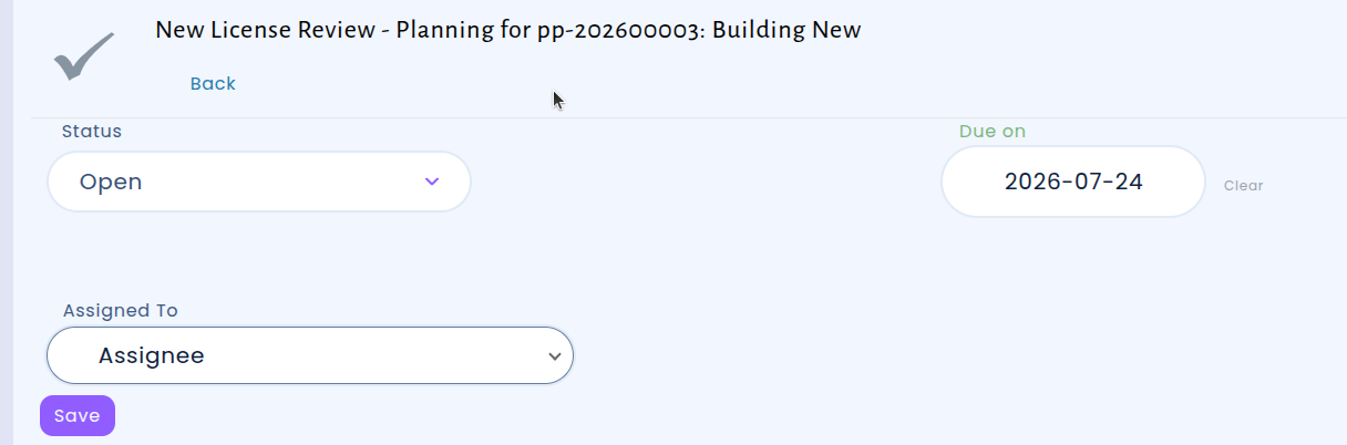 New task form with the due date automatically pre-populated based on the task type's configured interval