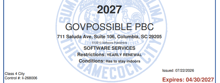 Conditions section on a license application PDF