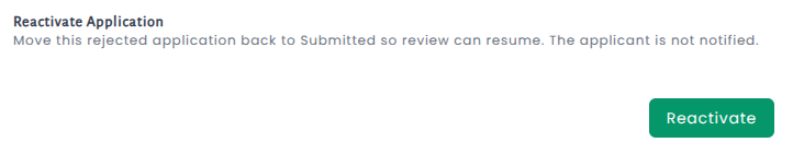 Reactivate button shown on a rejected online permit application