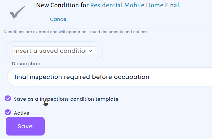 Setting a condition as a template