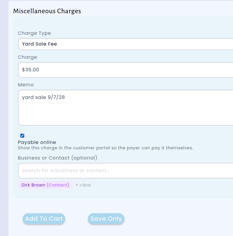 Customer settings portal section with the new Miscellaneous Charges toggle