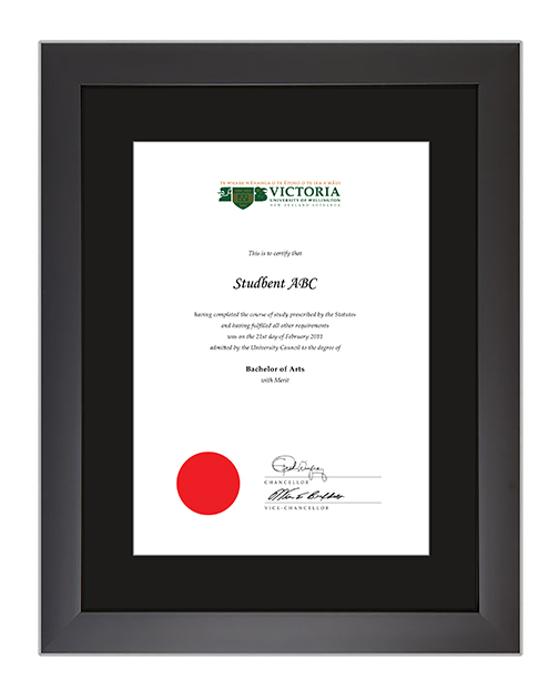 Victoria University of Wellington certificate frame - Modern Black