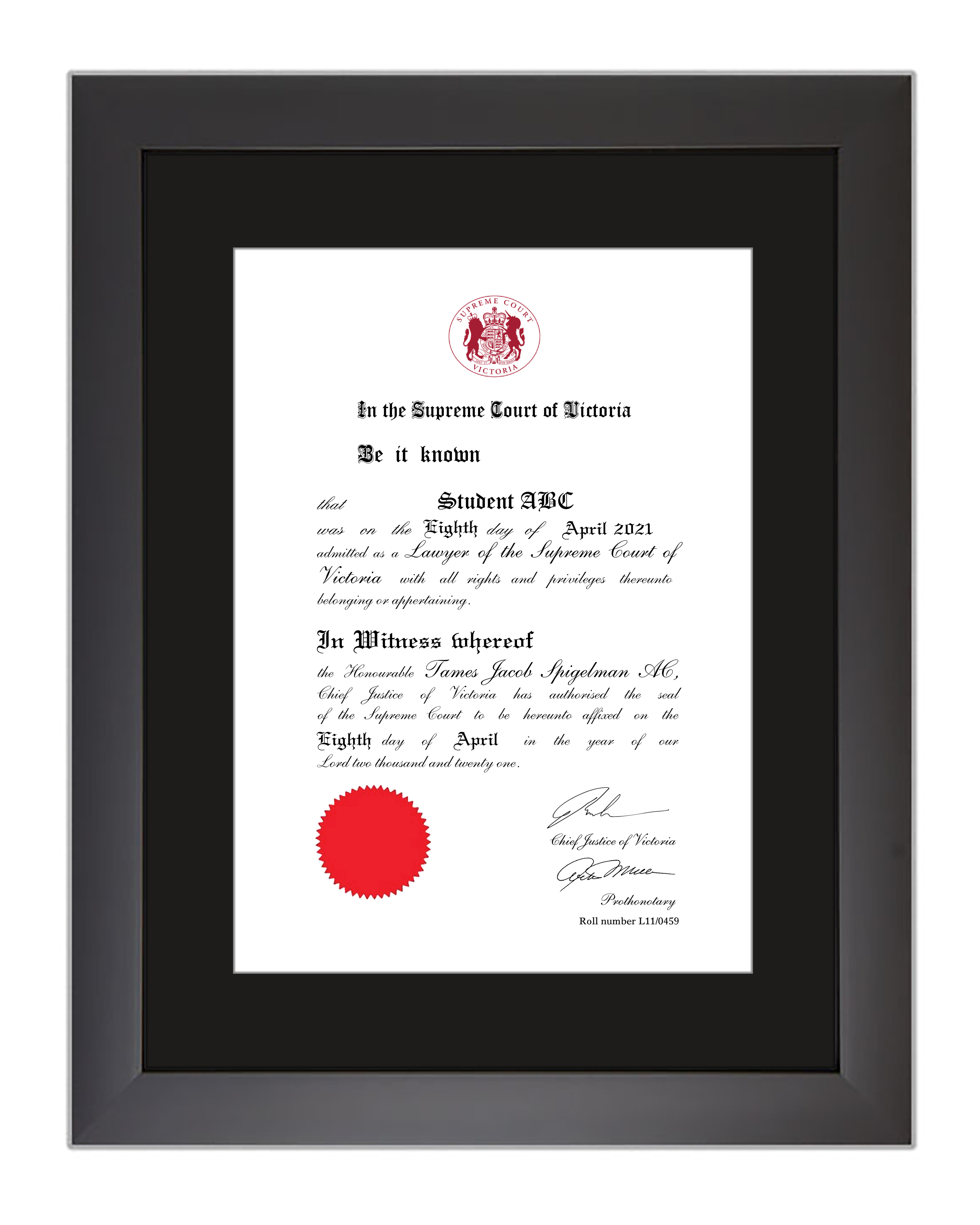 Supreme Court Of Victoria Certificate Frame Modern Black