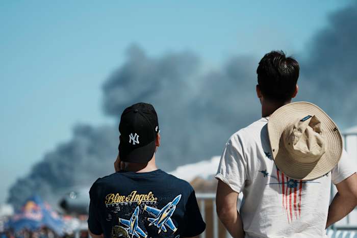 Greek air force jet crashes at annual aerial show, starts fire