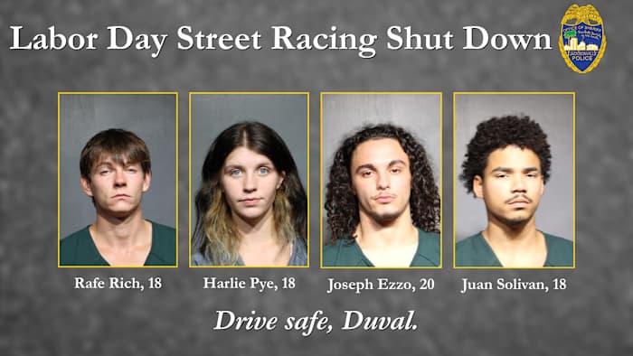 JSO arrests 4, impounds 2 vehicles after Labor Day street-racing meetup