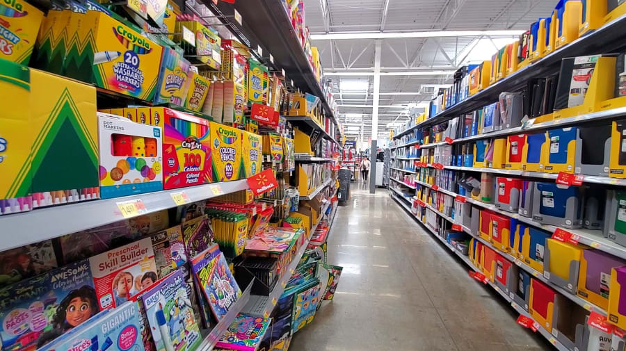 Photo of school supply isle at a store.
