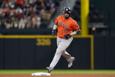 Houston Astros catcher Martin Maldonado (15) heads to home plate after  hitting a solo home run in the bottom of the second inning of the MLB game  between the Houston Astros and