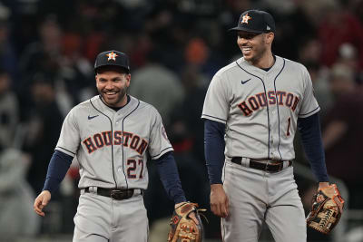 Houston Astros second baseman Jose Altuve blows a kiss after hitting a game  tying three-run home run against the Los Angeles Dodgers in the fifth  inning in the 2017 MLB World Series