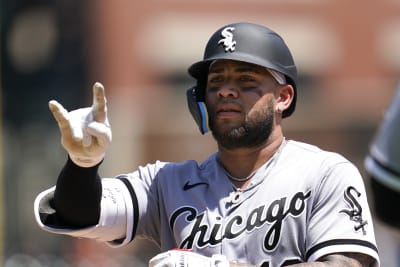 The cleats of Chicago White Sox third baseman Yoan Moncada are seen during  the second inning of a baseball game against the Baltimore Orioles,  Thursday, Aug. 25, 2022, in Baltimore. (AP Photo/Julio