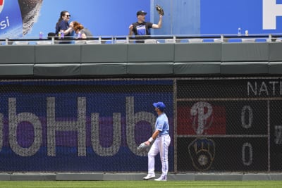 Toronto Blue Jays' Whit Merrifield runs to first base for a single during  the sixth inning of a baseball game against the Kansas City Royals in  Kansas City, Mo., Thursday, April 6