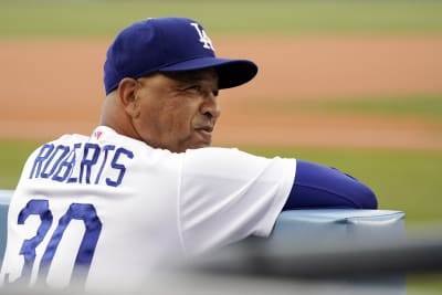 Los Angeles Dodgers manager Dave Roberts in the dugout during a