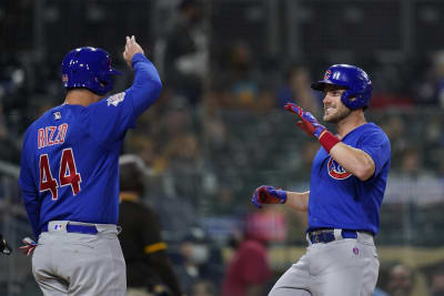 Chicago Cubs' Patrick Wisdom (16) celebrates after hitting a home