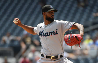 Sandy Alcantara of the Miami Marlins delivers a pitch against the
