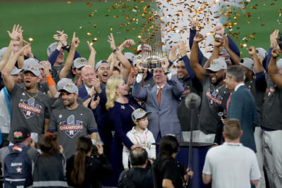 Houston Astros World Series trophy photo op at Minute Maid Park as