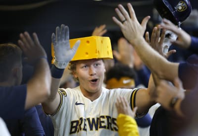 The Brewers new home-run cheesehead gets a workout Tuesday against