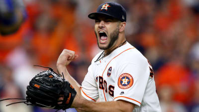 Lance McCullers Jr. #43 of the Houston Astros pitches in the third