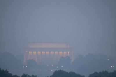 Yankee Stadium surrounded by haze from Canadian wildfires