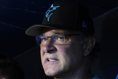 Toronto Blue Jays bench coach Don Mattingly looks from the dugout as he is  introduced during the first inning of a baseball game against the Miami  Marlins, Monday, June 19, 2023, in