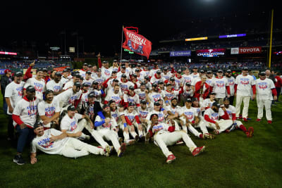 Philadelphia Phillies showing off National League champions trophy