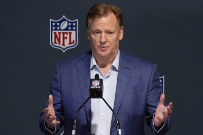 REPEAT - NFL Commissioner Roger Goodell speaks to the press during an  owners meeting in New Orleans on October 24, 2006. Goodell said the NFL  will play as many as two regular-season