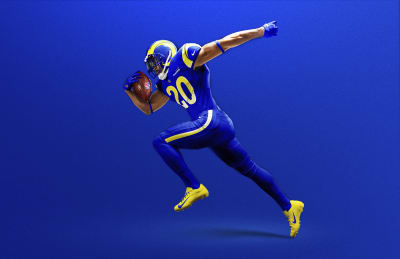 Los Angeles Rams new uniforms, white horn helmets.