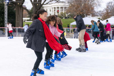 Jill Biden brings a holiday ice rink to the White House for children to  skate and play hockey