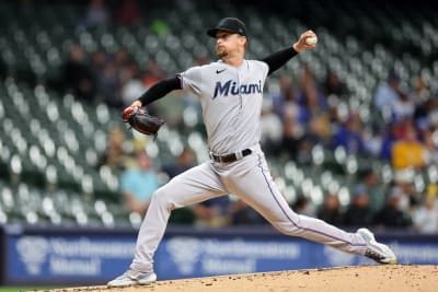 Tanner Scott of the Miami Marlins pitches during the ninth inning