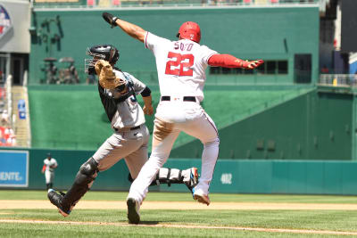 Washington Nationals Juan Soto during a MLB game against the Miami