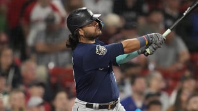 Cal Raleigh the first catcher to homer from both sides in a game at Fenway  Park