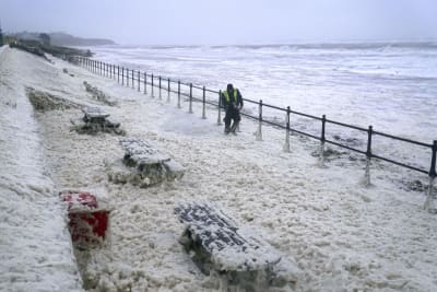 Gale-force winds and floods strike Northern Europe. At least 1