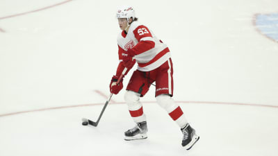 Moritz Seider of the Detroit Red Wings gets set for the face-off with  News Photo - Getty Images